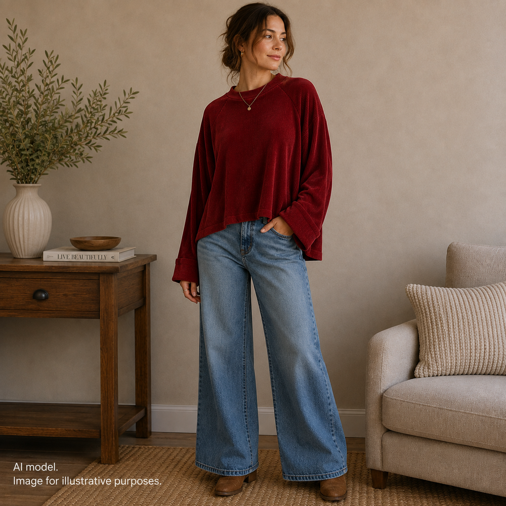 Anthropologie Sweater Womens Large Red Velour Chenille Raglan Crewneck TAGS $80